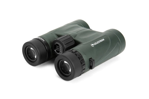 Celestron Nature DX 10x32 roof binoculars with compact design and ergonomic grip, ideal for bird watching and outdoor adventures.