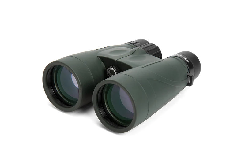 Celestron Nature DX 12x56 roof binoculars with large lenses and ergonomic design for outdoor birdwatching and nature viewing.