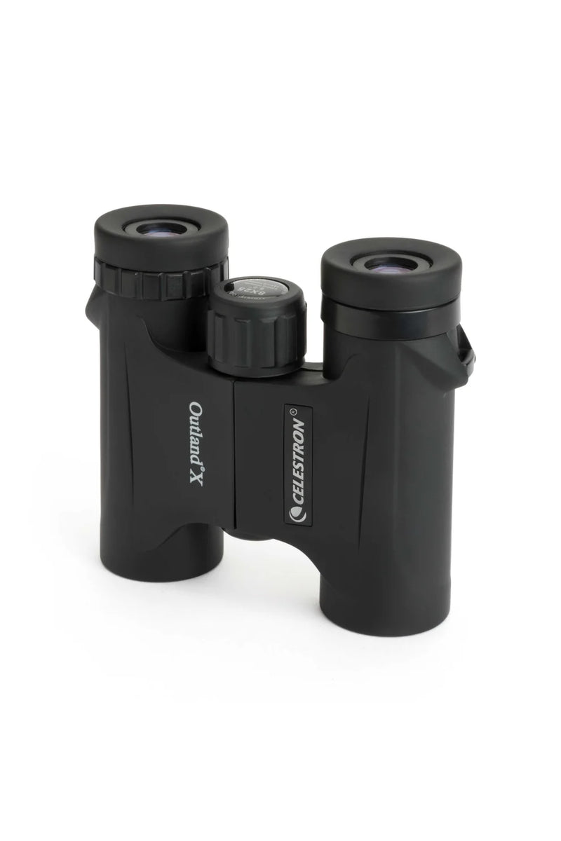 Celestron Outland X 8x25 roof binoculars with compact design and rubber armor for easy grip and outdoor viewing.