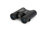 Celestron Outland X 10x25 roof binoculars showing compact design, black body, and adjustable eyepieces for clear outdoor viewing.