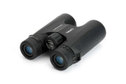 Celestron Outland X 10x42 binoculars showing the back view with textured grip and eyepieces, designed for outdoor birdwatching and nature viewing.