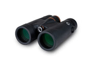 Celestron Regal ED 10x42 roof binoculars with black rubber armor and large objective lenses for enhanced outdoor viewing.