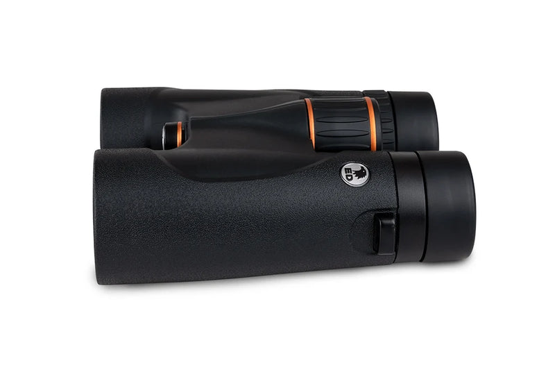 Celestron Regal ED 10x42 roof binoculars with large eyepieces, black body, and textured grip for outdoor wildlife viewing.