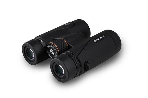 Celestron TrailSeeker 8x42 roof binoculars with large lenses and black body, designed for outdoor wildlife and nature viewing.