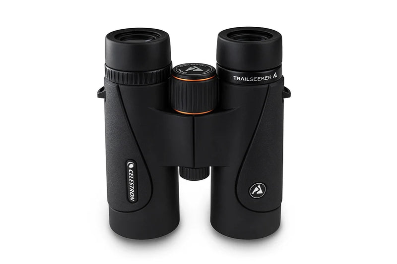 Celestron TrailSeeker 8x42 roof binoculars showing the compact design and textured grip for outdoor wildlife viewing.