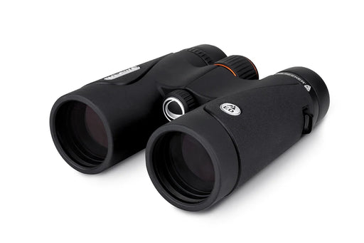 Celestron TrailSeeker ED 8x42 roof binoculars showing sleek black body and large objective lenses for outdoor wildlife viewing.