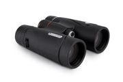 Celestron TrailSeeker ED 8x42 roof binoculars showing the black body, eyepieces, and focus wheel for outdoor wildlife viewing.