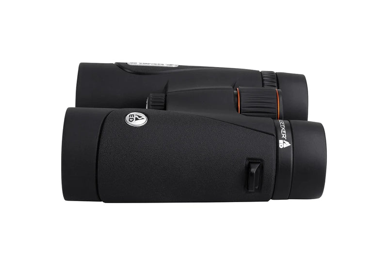 Celestron TrailSeeker ED 8x42 roof binoculars with large objective lenses and ergonomic design for outdoor wildlife viewing.