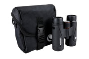 Celestron TrailSeeker ED 8x42 roof binoculars with black body, textured grip, and adjustable eyepieces for outdoor wildlife viewing.