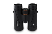 Celestron TrailSeeker 10x42 roof binoculars with black body and textured grip, showing the lenses and eyepieces.