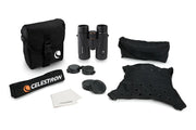 Celestron TrailSeeker 10x42 roof binoculars with black rubber armor and textured grips, ideal for outdoor wildlife observation.