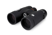 Celestron TrailSeeker ED 10x42 roof binoculars with black body and textured grip, ready for outdoor wildlife viewing.
