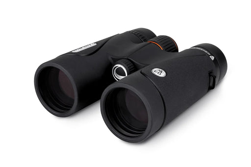 Celestron TrailSeeker ED 10x42 roof binoculars with black body and textured grip, ready for outdoor wildlife viewing.