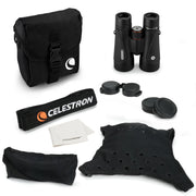 Celestron TrailSeeker ED 10x50 roof binoculars with large lenses and ergonomic design for outdoor wildlife viewing.