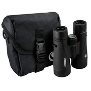 Celestron TrailSeeker ED 10x50 roof binoculars showing the black body and large objective lenses for outdoor wildlife observation
