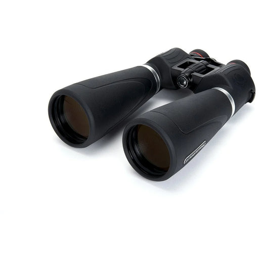 Celestron SkyMaster Pro 15x70 Porro binoculars showing large objective lenses and ergonomic design for astronomical viewing.