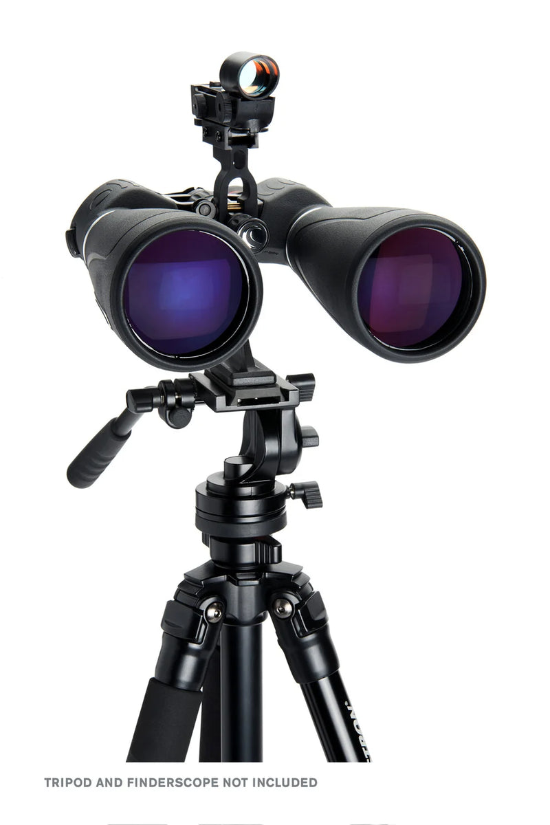 Celestron SkyMaster Pro 15x70 Porro binoculars showing large objective lenses and sturdy body for astronomical viewing.