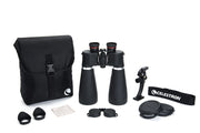 Celestron SkyMaster Pro 15x70 Porro binoculars showing large objective lenses and detailed optical design.
