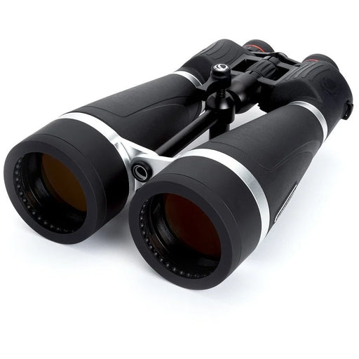Celestron SkyMaster Pro 20x80 binoculars with large porro prisms and black rubberized body for outdoor astronomical viewing.