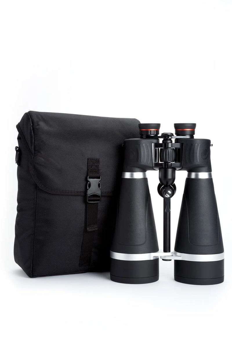 Celestron SkyMaster Pro 20x80 binoculars with large objective lenses and Porro prism design for astronomical viewing.