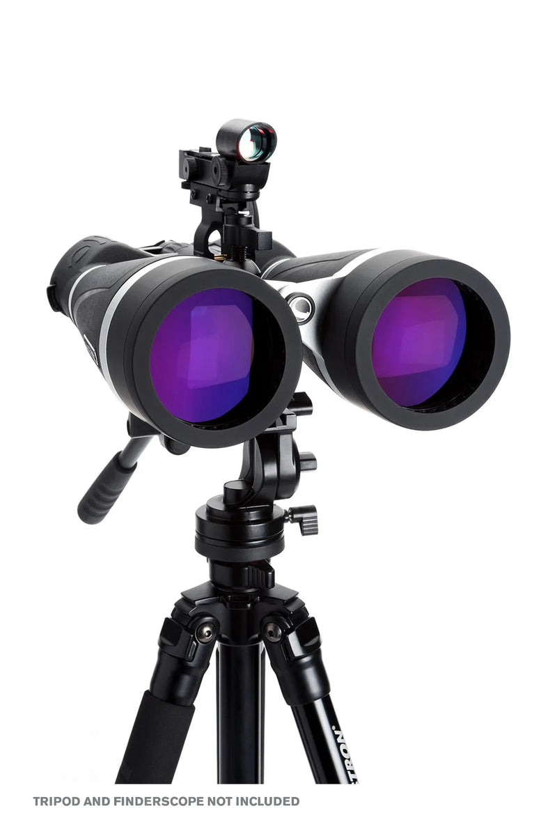 Celestron SkyMaster Pro 20x80 Porro binoculars with large objective lenses and durable black body, ideal for astronomical viewing.