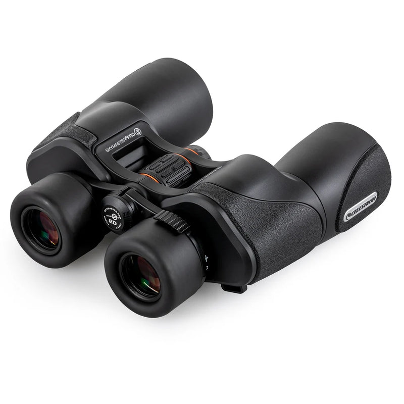 Celestron SkyMaster Pro ED 7x50 Porro binoculars with large objective lenses and sturdy design for astronomy and nature viewing.