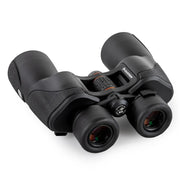 Celestron SkyMaster Pro ED 7x50 Porro binoculars with large lenses, black rubber-armored body, and focusing wheel for clear distant viewing