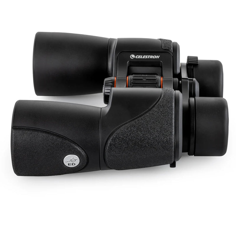 Celestron SkyMaster Pro ED 7x50 Porro binoculars with large objective lenses, used for outdoor astronomy and nature observation
