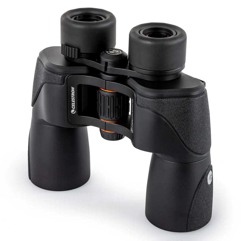 Celestron SkyMaster Pro ED 7x50 Porro binoculars showing the large, durable binocular body with eyepieces and focusing wheel.