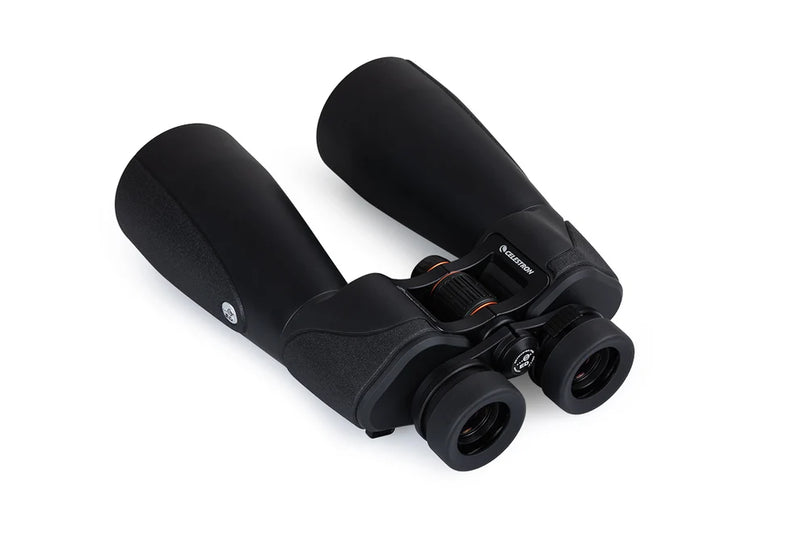 Celestron SkyMaster Pro ED 15x70 Porro binoculars showing large objective lenses and ergonomic design for astronomy and nature viewing.