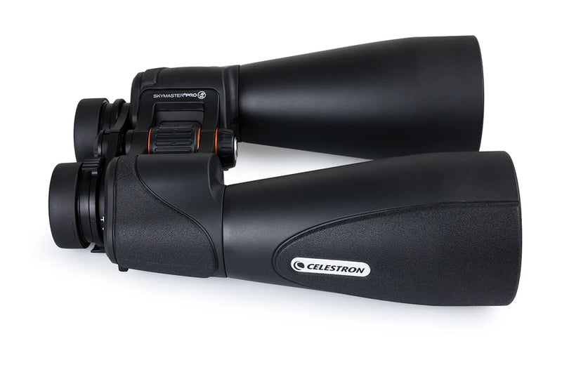 Celestron SkyMaster Pro ED 15x70 Porro binoculars with large objective lenses and ergonomic design for astronomical viewing.