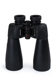 Celestron SkyMaster Pro ED 15x70 Porro binoculars showing large objective lenses and sturdy body for celestial viewing.