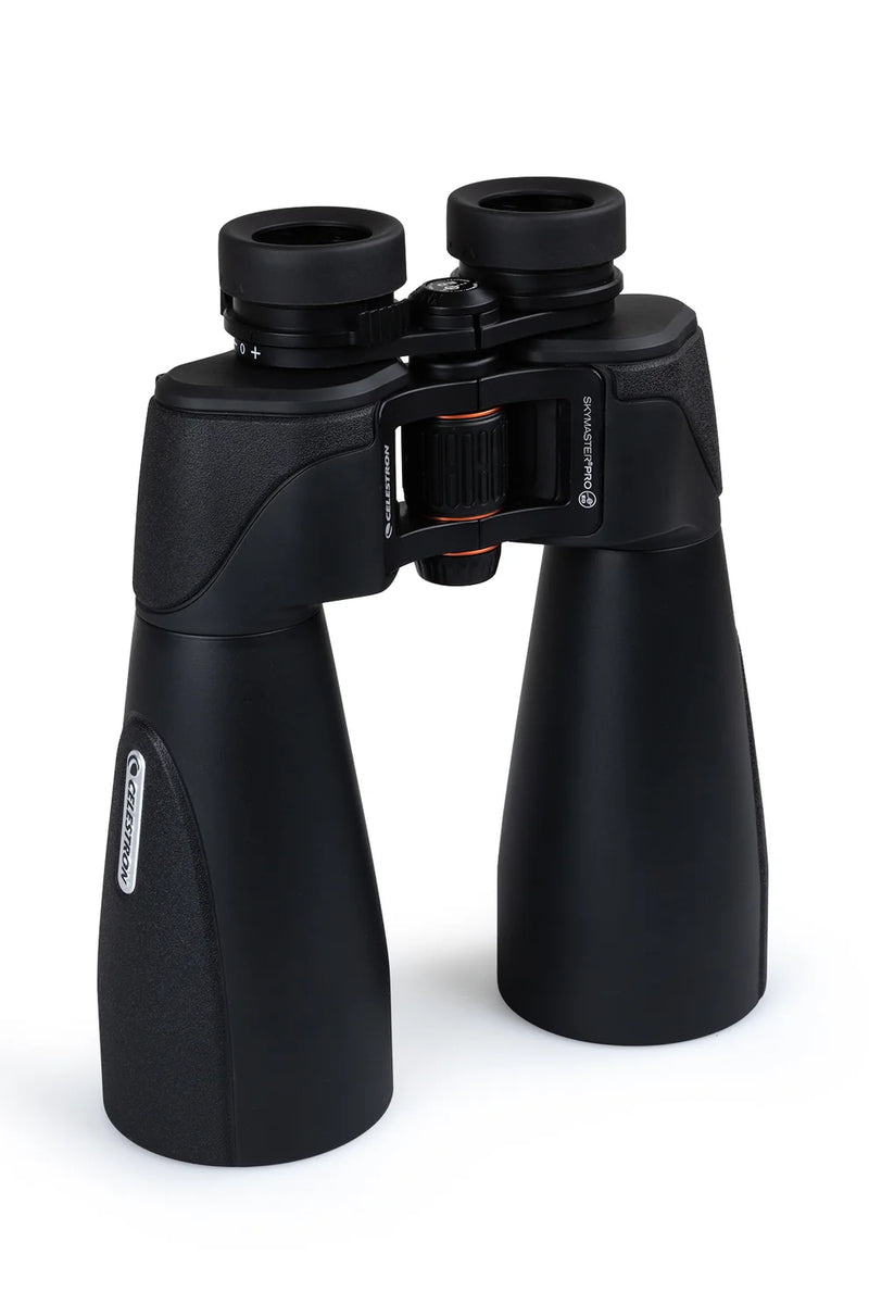 Celestron SkyMaster Pro ED 15x70 Porro binoculars with large objective lenses and rugged design for outdoor stargazing and astronomy.