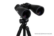 Celestron SkyMaster Pro ED 15x70 Porro binoculars showing large objective lenses and durable black body with focus wheel.