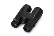 Celestron Nature DX black 10x50 roof binoculars showing the compact design and textured grip for outdoor wildlife observation.