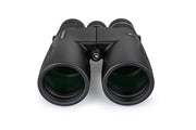 Celestron Nature DX black 12x50 roof binoculars showing a close-up of the binoculars with textured grip and lens details