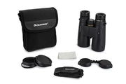Celestron Nature DX 12x50 roof binoculars with black body, featuring large objective lenses and ergonomic design for outdoor viewing.