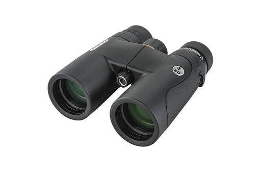 Celestron Nature DX 8x42 ED roof binoculars showing close-up of the binoculars with large objective lenses and textured grip.