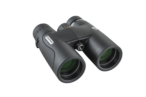 Celestron Nature DX 8x42 ED roof binoculars with ergonomic design, large objective lenses, and textured focus wheel for outdoor viewing.