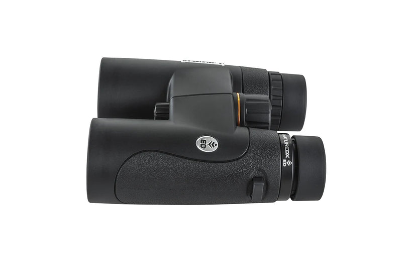Celestron Nature DX 8x42 ED roof binoculars displaying black body with textured grip and large objective lenses for outdoor viewing