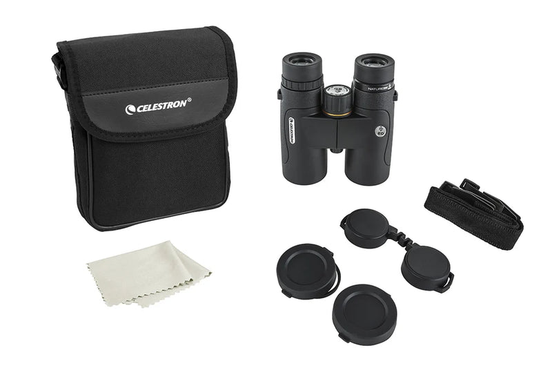 Celestron Nature DX 8x42 ED roof binoculars with large lenses and ergonomic design, ideal for wildlife and nature observation.