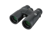 Celestron Nature DX 10x42 ED roof binoculars with large lenses, black body, and textured grip for outdoor wildlife viewing.