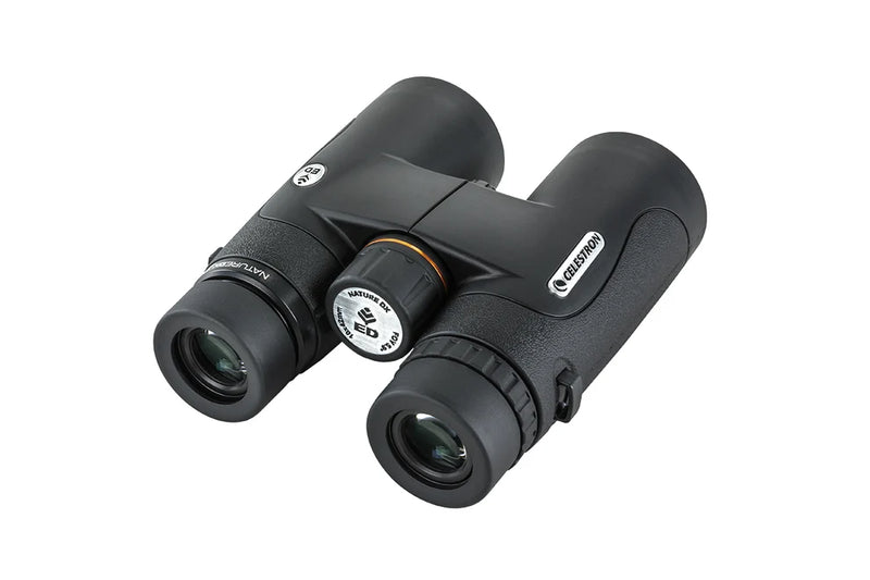 Celestron Nature DX 10x42 ED roof binoculars with large lenses and textured grip, designed for outdoor wildlife viewing.