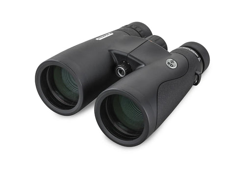Celestron Nature DX 10x50 ED roof binoculars with black body and textured grip, showing the binoculars with focus wheel and objective lenses