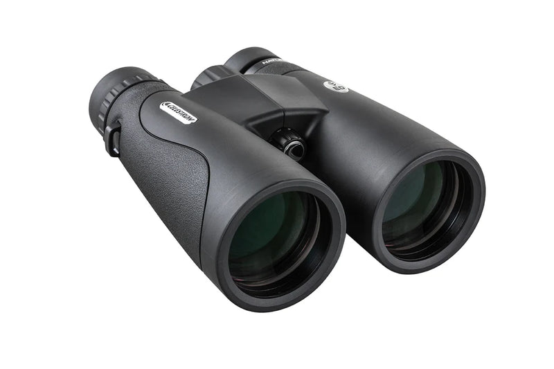 Celestron Nature DX 12x50 ED roof binoculars with large lenses and textured grip for outdoor wildlife watching and nature observation.