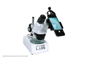 Celestron Basic Smartphone Adapter for microscopes, showing the adapter attached to a smartphone for digital imaging.
