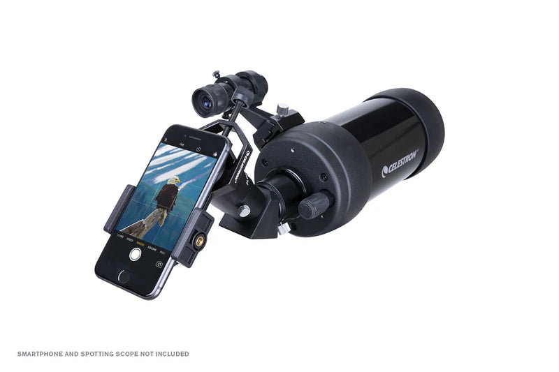 Celestron Basic Smartphone Adapter for telescope astrophotography, showing the black plastic clip and mounting mechanism.