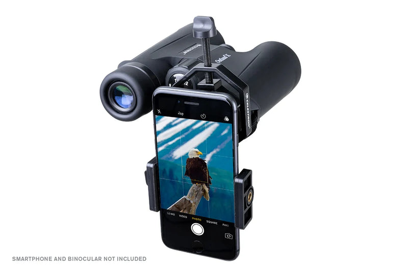 Celestron Basic Smartphone Adapter for attaching smartphones to telescopes or binoculars, compatible with Celestron accessories.