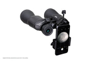 Celestron Basic Smartphone Adapter for astronomical accessories, shown attached to a telescope for phone photography.