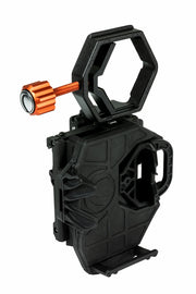 Celestron NeXGO 2-Axis Smartphone Adapter for telescope, adjustable mount for capturing astrophotography with smartphones.